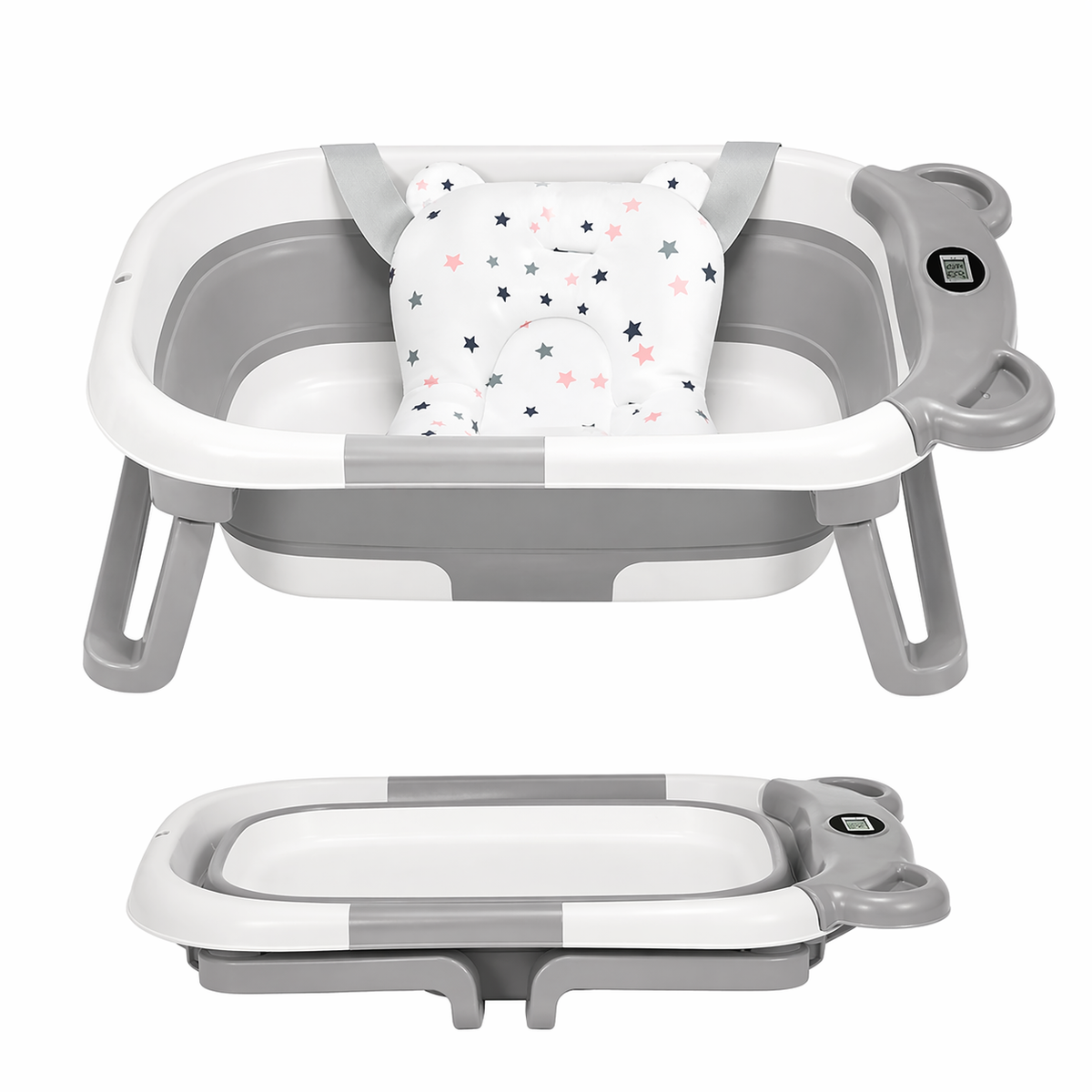 Baignoire Bébé Pliable Portable - Thermomètre Intégré, Coussin Antidérapant, 0 à 15 Mois