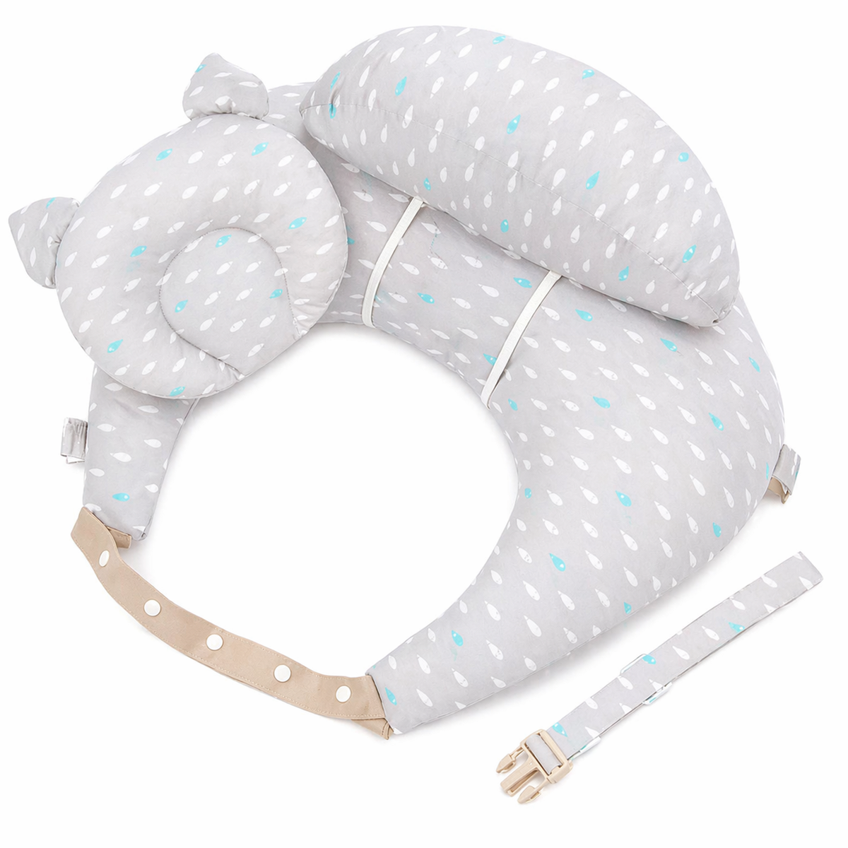 Coussin d'Allaitement Multifonction en Coton - Bandoulière Incluse, Angle 15°, 3 Usages