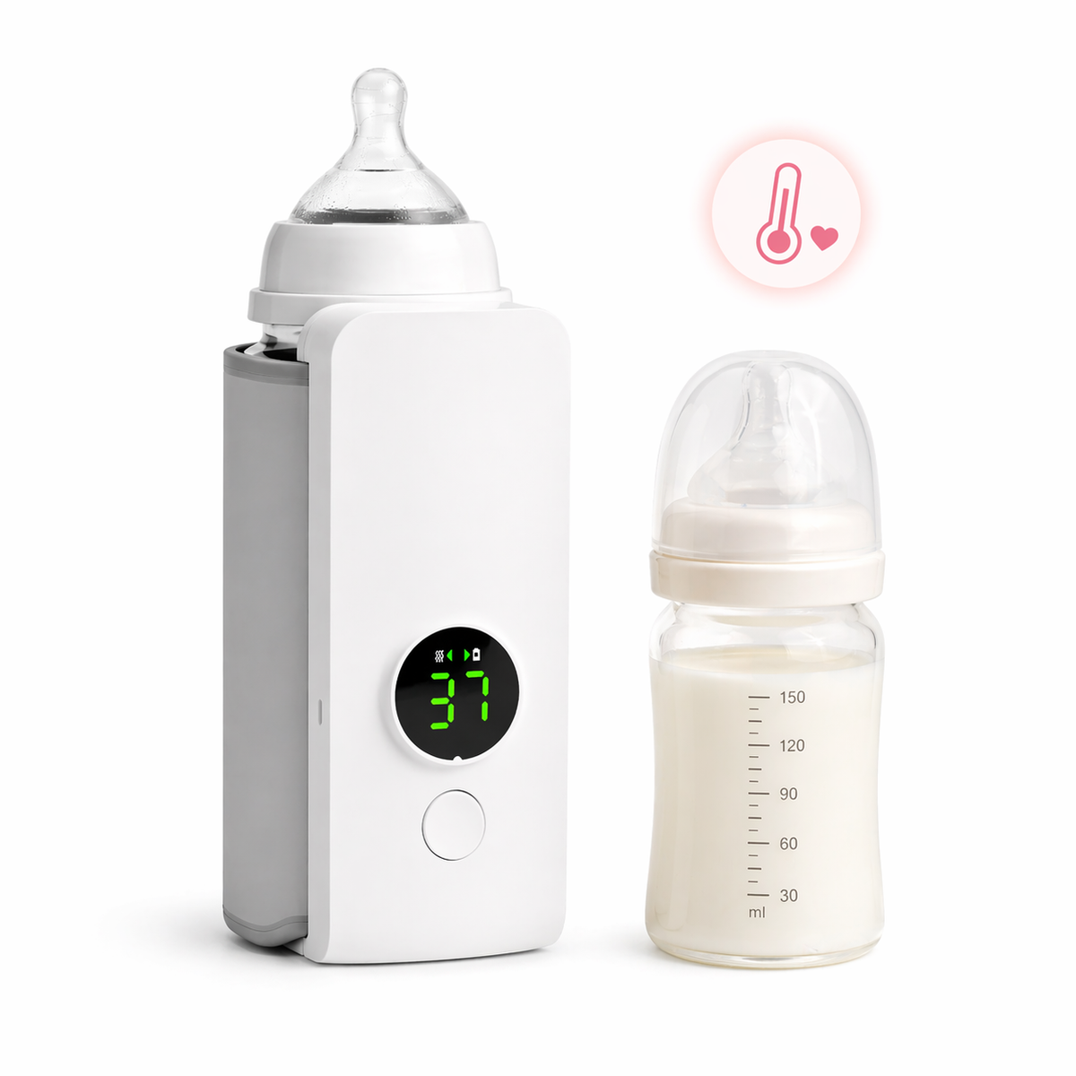 Chauffe-Biberon Portable Sans Fil pour Bébé - 3 Températures 37°C/40°C/45°C, Rechargeable USB