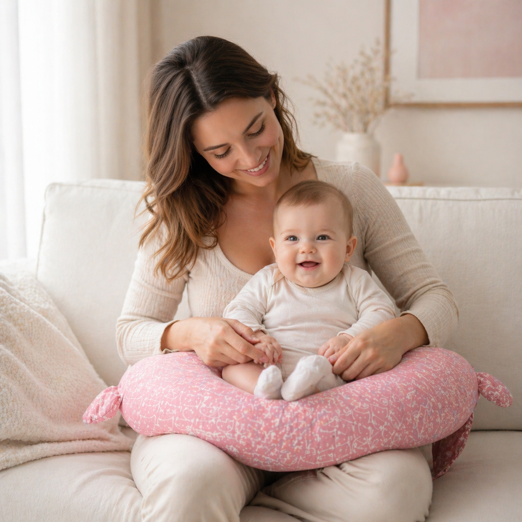 Coussin d'Allaitement Multifonction en Coton - Bandoulière Incluse, Angle 15°, 3 Usages