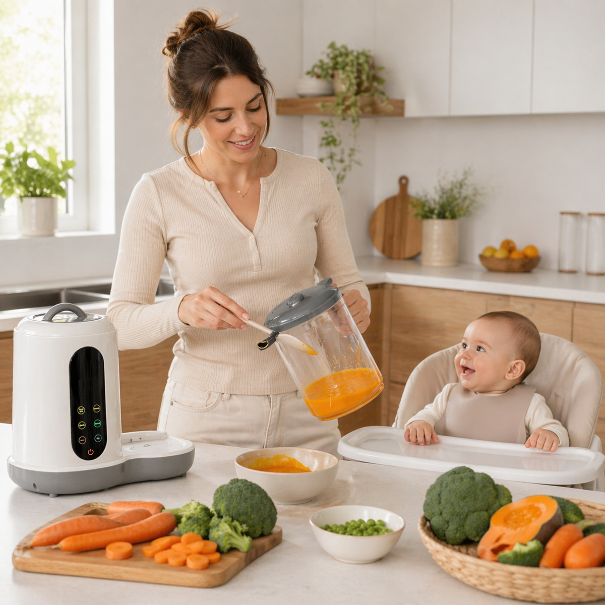 Robot Cuiseur Bébé 4-en-1 - Cuisson Vapeur, Mixage, Réchauffage, Cuve Inox, Écran Tactile