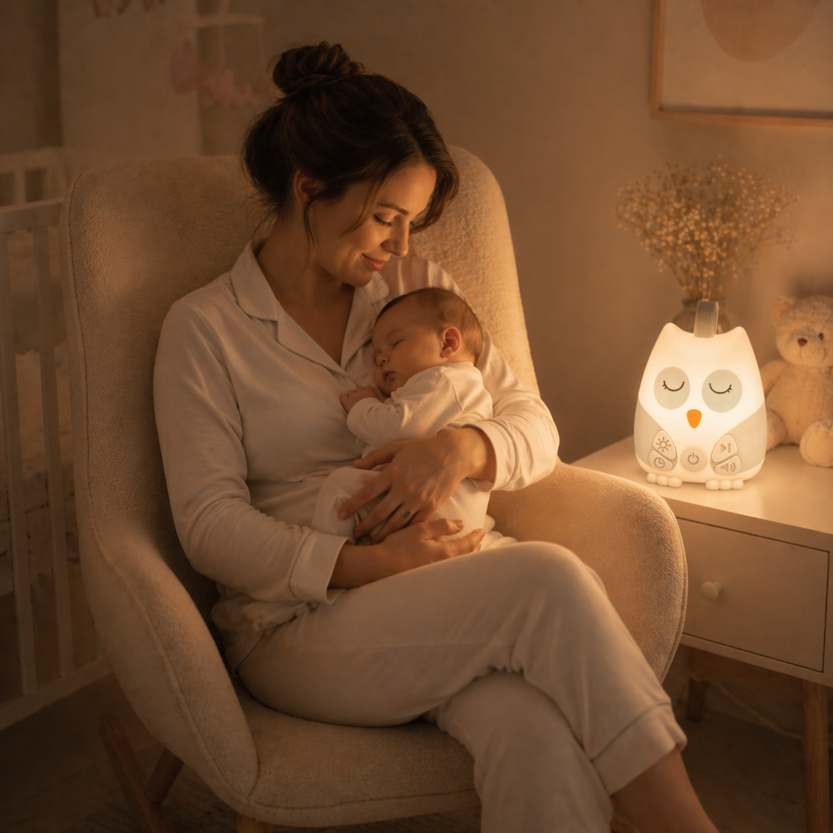 Veilleuse Musicale Bébé 2-en-1 - 30 Sons, Capteur de Pleurs, Lumière LED, Minuterie, USB